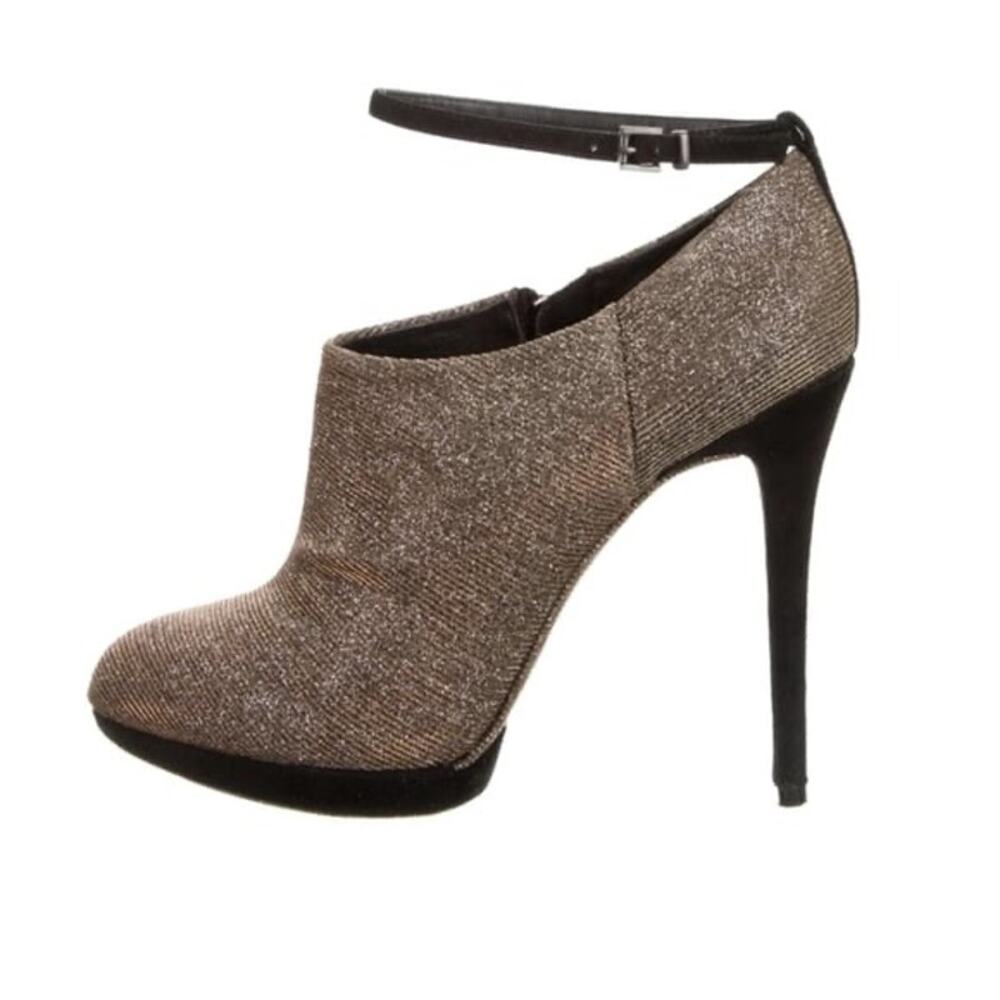 Brian Atwood Fruitera Iridescent Glitter Ankle Strap Stiletto Booties - 6.5